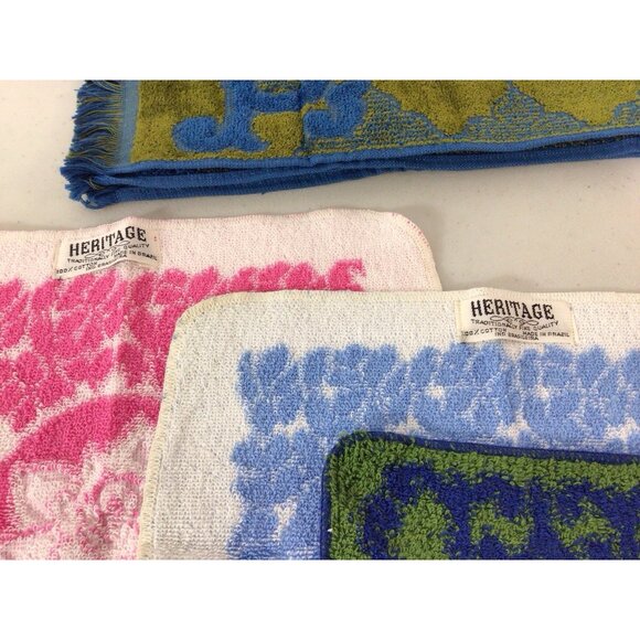 Vintage Mid Century Retro 70s Washcloths X 3 & Hand Towel Lot - Picture 5 of 6